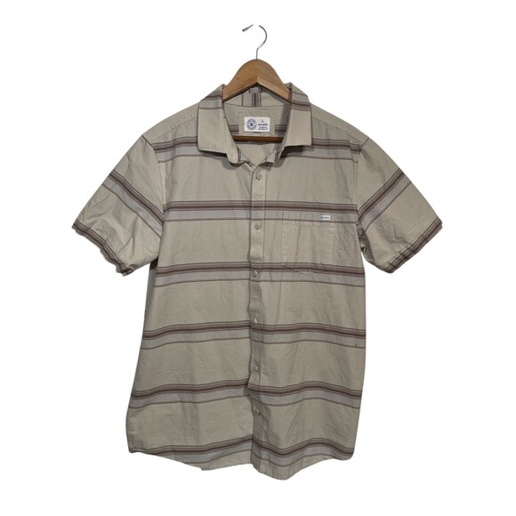 Hurley Other - Hurley Polo Shirt Mens Large Beige Button Front Short Sleeve Classic Fit Cotton